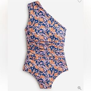 J. Crew Blue Orange and Pink Floral One-Shoulder Swim One Piece